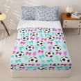 thumbnail image 3 of Homewish Soccer Print Cartoon Bow Zipper Twin Comforter Sets with Fitted Sheet and 2 Pillowcases for Boys Girls,Pink Teal Lightning Zipper Bedding Set,4-Piece, 3 of 6
