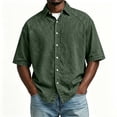 thumbnail image 2 of Men's Short Sleeve Button Down Shirt Casual Henley Top Quick Dry Breathable Stretch Cotton Feel Solid Color Turndown Collar Daily Work Beach Vacation | Zenithor,Army Green L, 2 of 8