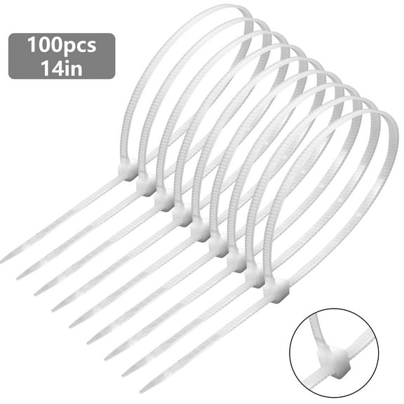 100Pcs 14inch Cable Zip Ties Heavy Duty, Durable Self-Locking Wire Ties, 50lbs Tensile Strength for Home, Garden, Garage, Workshop, etc. (White)