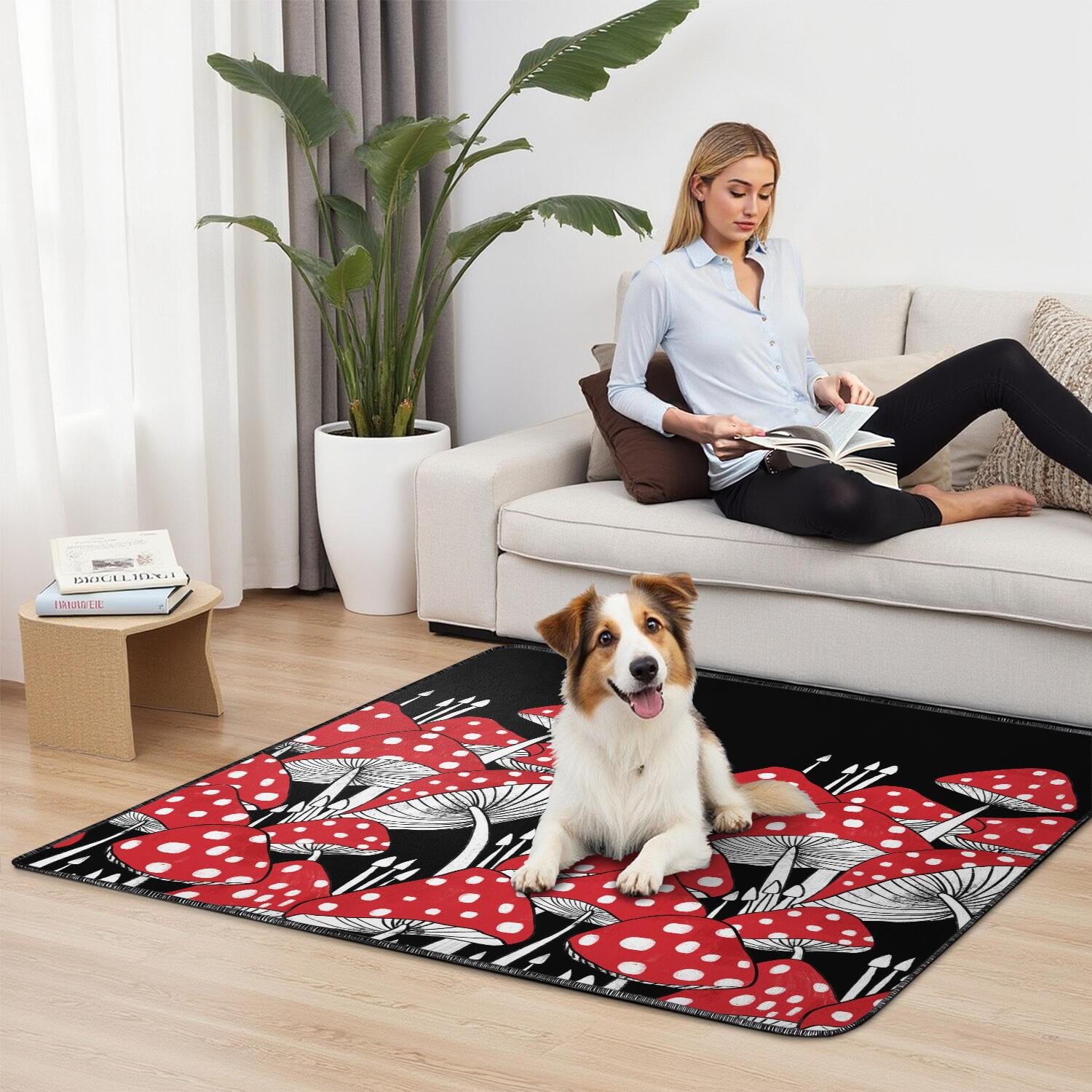 Washable Reusable Pee Pads for Dogs with Leaf Motifs, Absorbent Mat Featuring Non-Move Bottom for Puppy Training Indoors (Plant patterns, 48"x48")