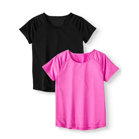 Athletic Works Solid and Heathered Mesh Back Active Tees, 2-Pack (Little Girls & Big