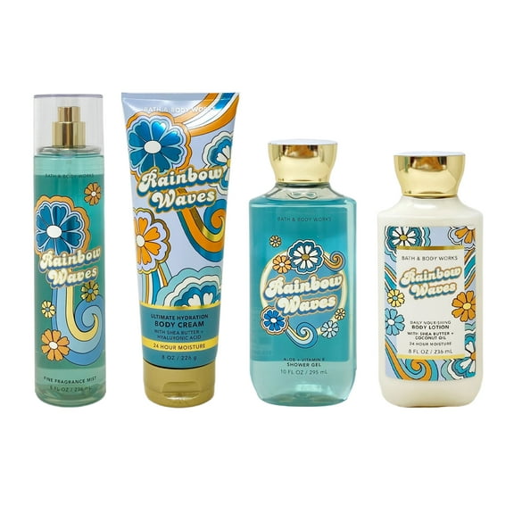 Bath and Body Works Rainbow Waves Deluxe Bundle - Fragrance Mist - Body Cream - Shower Gel - Body Lotion - Full Size