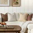 thumbnail image 3 of Fall Decorative Couch Pillow Covers Neutral Linen Fringe Throw Pillows Set of 4 Soft Rustic Cushions Boho Farmhouse Pillowcases for Bed Sofa Living Room Home Decor 18x18 Inch Beige/Brown/Green, 3 of 6