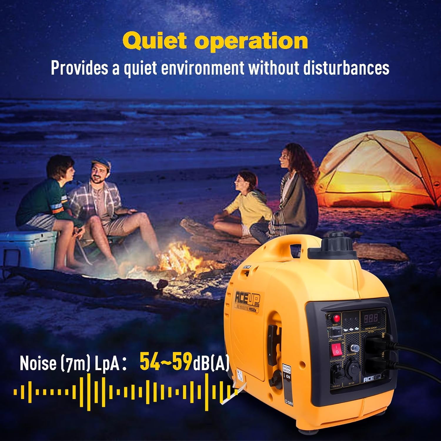 Aceup Energy 1500W Gasoline Inverter Generator, Pull Cord Start, Super Quiet, EPA Compliant, Lightweight, 1000W RV Ready