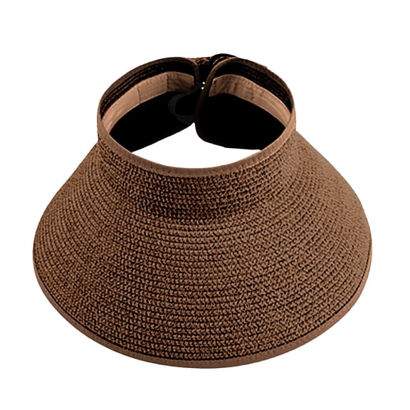 Fewfanhot Straw Visor Sun Hat for Women, Foldable Wide Brim UPF50 UV Protection Beach Hat Breathable Empty Top Summer Sun Cap for Travel Outdoor Wear