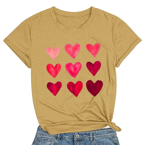 CALAFEBILA Womens Tees Short Sleeve Valentine Shirts for Women,Girl Fashion Casual Crew Neck Sweetheart Print Shirts Valentine Gifts for Girlfriend Tops