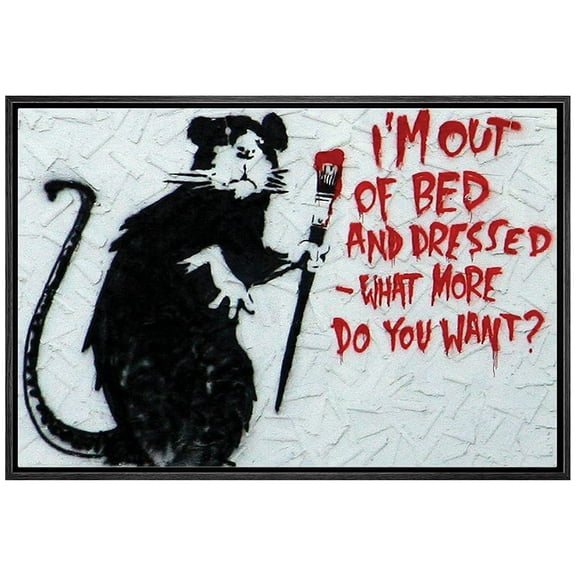 wall26 Framed Canvas Print Wall Art Banksy Rat with Red Paintbrush Graffiti & Street Art Pop Culture Illustrations Pop Art Bohemian Multicolor Dark for Living Room, Bedroom, Office - 24"x36&