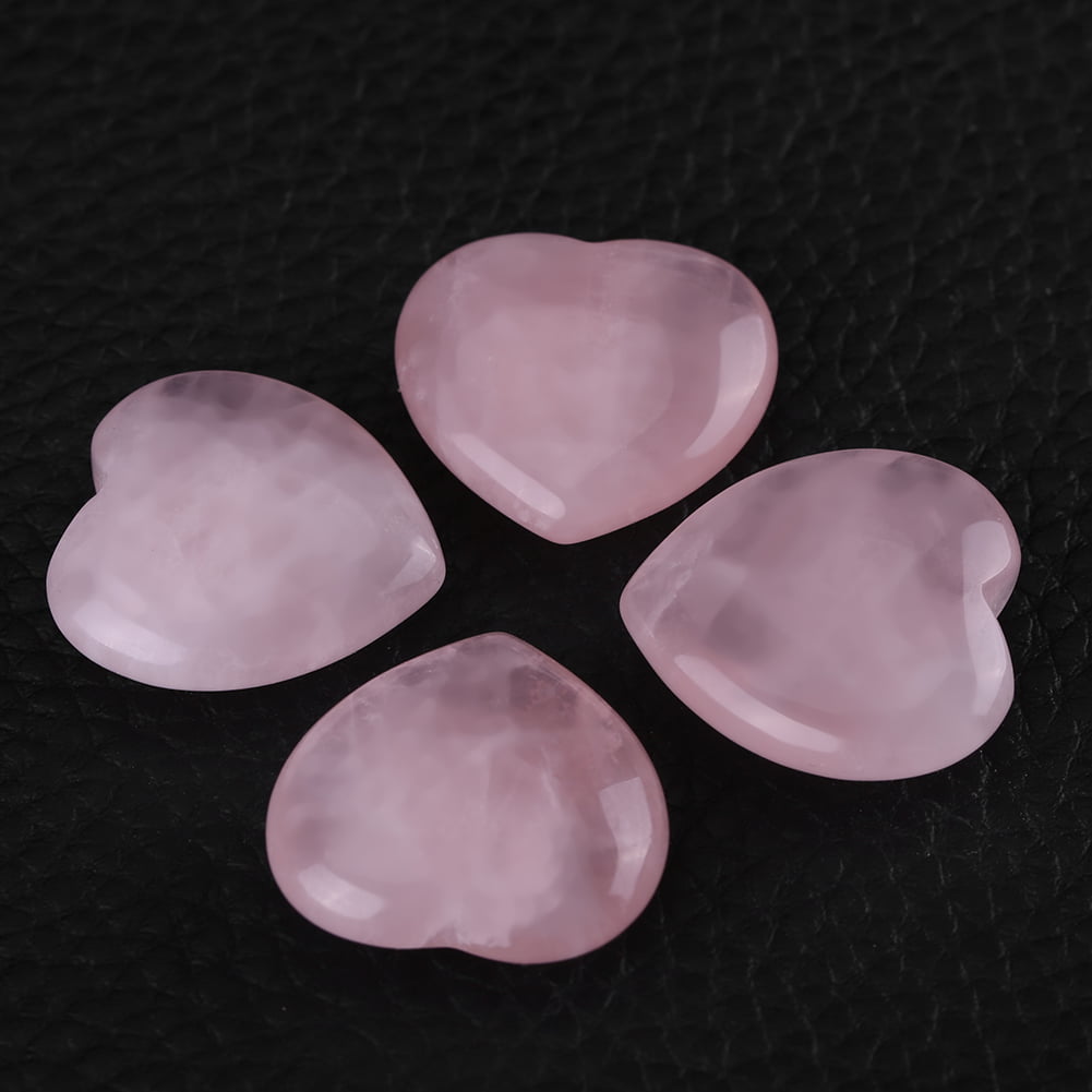 Heart-Shaped Rose Quartz Stone Present for Lover Family Friend 4pcs Rose Quartz Carved Heart-Shaped Pink Crystal Healing Stone Semi-Precious Gemstone 