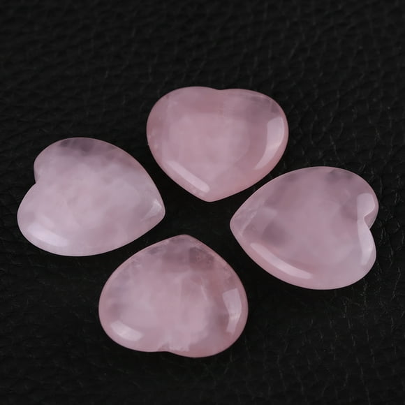 Cergrey 4pcs Rose Quartz Carved Heart-shaped Pink Crystal Healing Stone Semi-precious Gemstone Decor, Pink Crystal, Rose Quartz