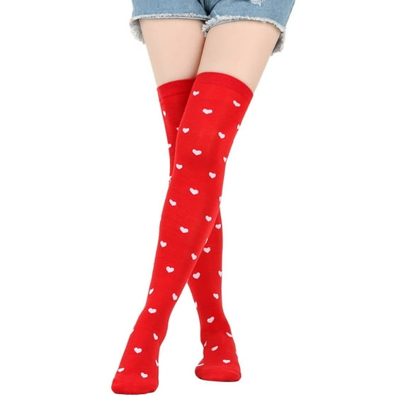 Women Valentines Day Over Knee Thigh High StockingLip Heart Pattern Printed High Tube Long Socks Costume Accessory