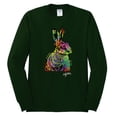 thumbnail image 2 of Wild Bobby, Colorful Rainbow Rabbit Animal Lover Mens Long Sleeve Shirt, Forest Green, Small, 2 of 3