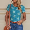 thumbnail image 6 of KLL Women 's Crew Neck Bodysuit Jumpsuits Sea Turtle Print Short onesies Stretch T Shirts, 6 of 7
