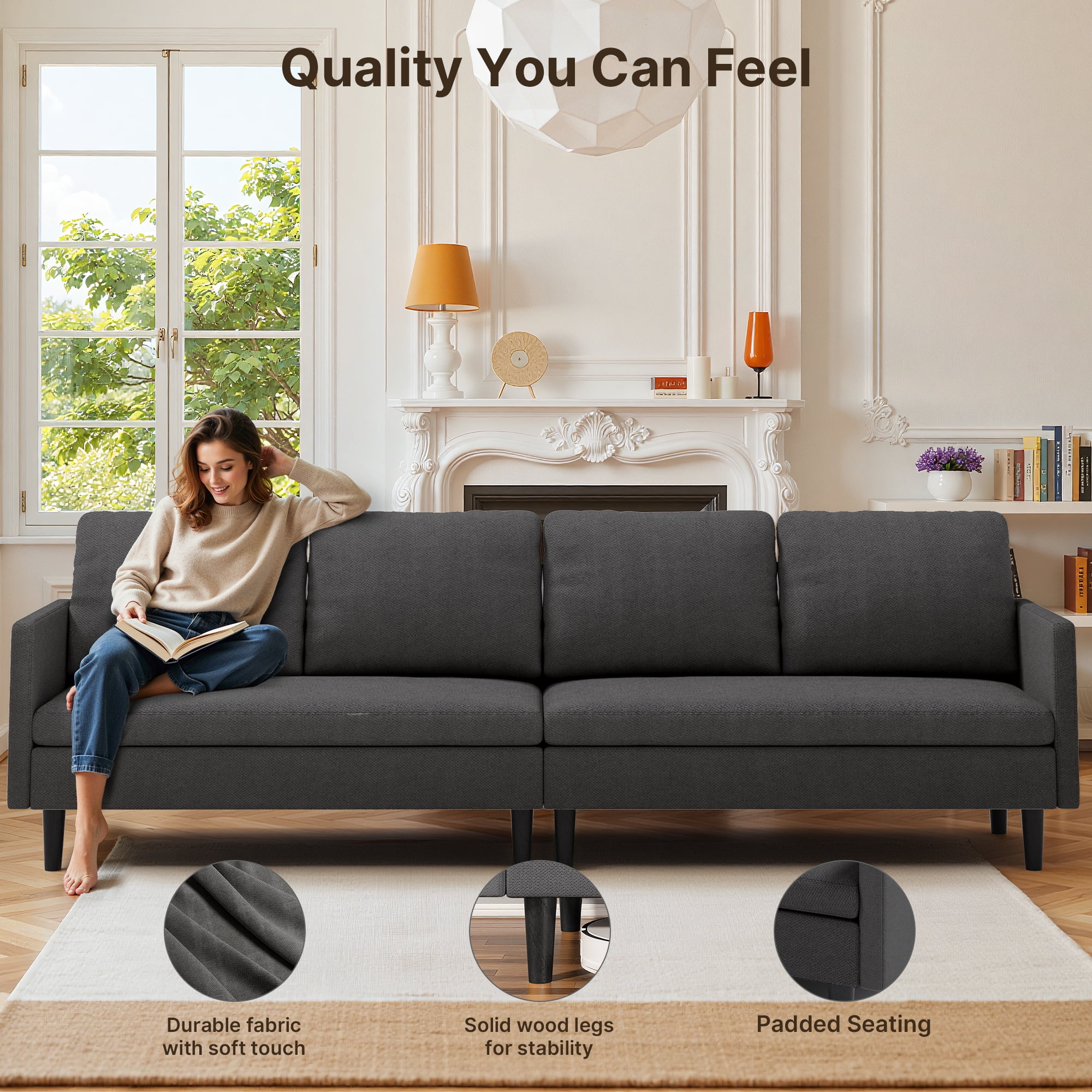 L-Shape Convertible Sectional Sofa Bed - Deep Seating Space-Saving Sleeper Couch for Living Room Apartment Office, Dark Grey