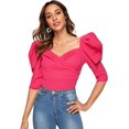 thumbnail image 1 of Blusa de trabajo de media manga abullonada con cuello corazón para mujer Rosado G Rosado G Xishao ropa, 1 of 2