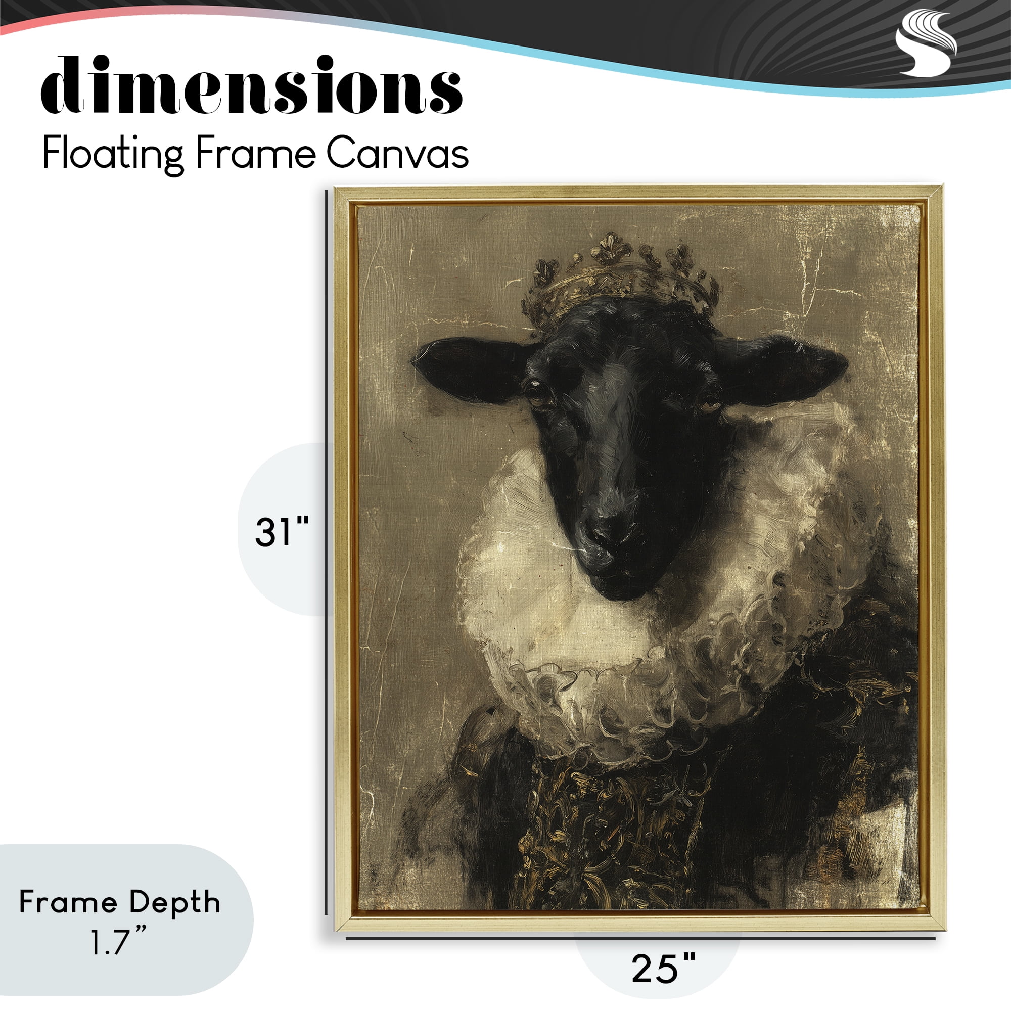 Stupell Industries Noble Ram Portrait Gold Framed Floater Canvas Wall Art, design by Svetlana Aleynikova