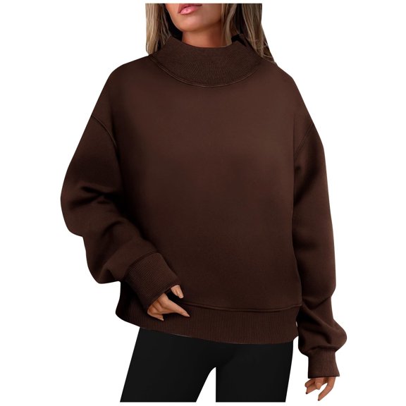 XFLWAM Womens Oversized Sweatshirts Turtleneck Pullover Long Sleeve Hoodies Tops Fall Outfits Clothes Coffee XL
