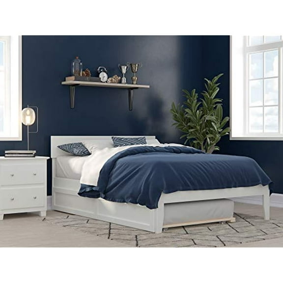 Full Size Bed with Trundle - Coastal Style Bedroom Furniture - White Finish
