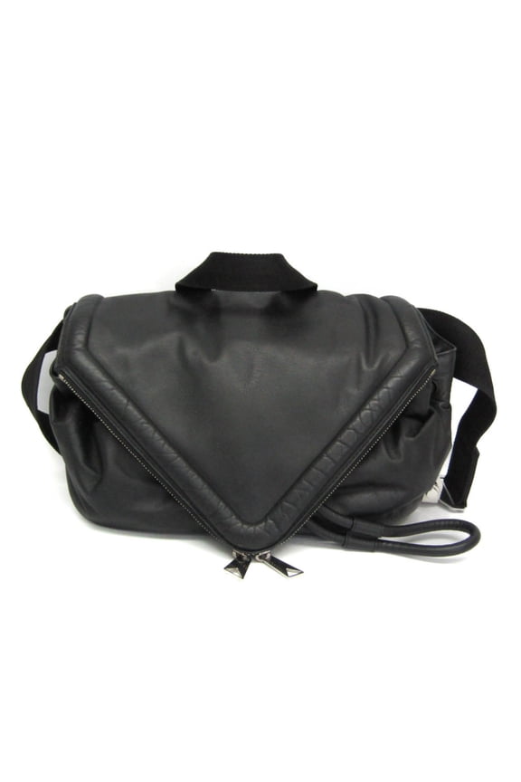 Pre-Owned Bottega Veneta Beak Belt Bag 659419 Women's Leather Shoulder Bag Black