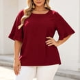 thumbnail image 4 of MAFYTYTPR Women's Plus Size Crinkle Textured Blouse with Ruffle Cuffs Round Neck 3/4 Sleeve Solid Color Spring Summer Casual Tops XL-5XL, 4 of 8