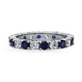 thumbnail image 2 of BERRICLE Sterling Silver Wedding Rings Simulated Blue Sapphire Round Cut Cubic Zirconia CZ Anniversary Eternity Ring for Women, Rhodium Plated Size 7.5, 2 of 10