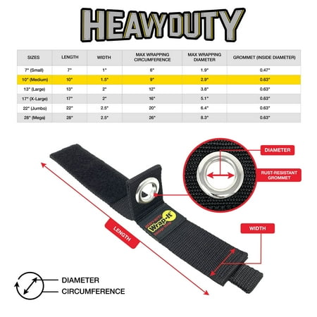 Wrap-It Storage - Heavy-Duty Straps, 10-inch (3-Pack)- Extension Cord Organizer, Cord Wrap Keeper, Cable Straps for Cords - Black