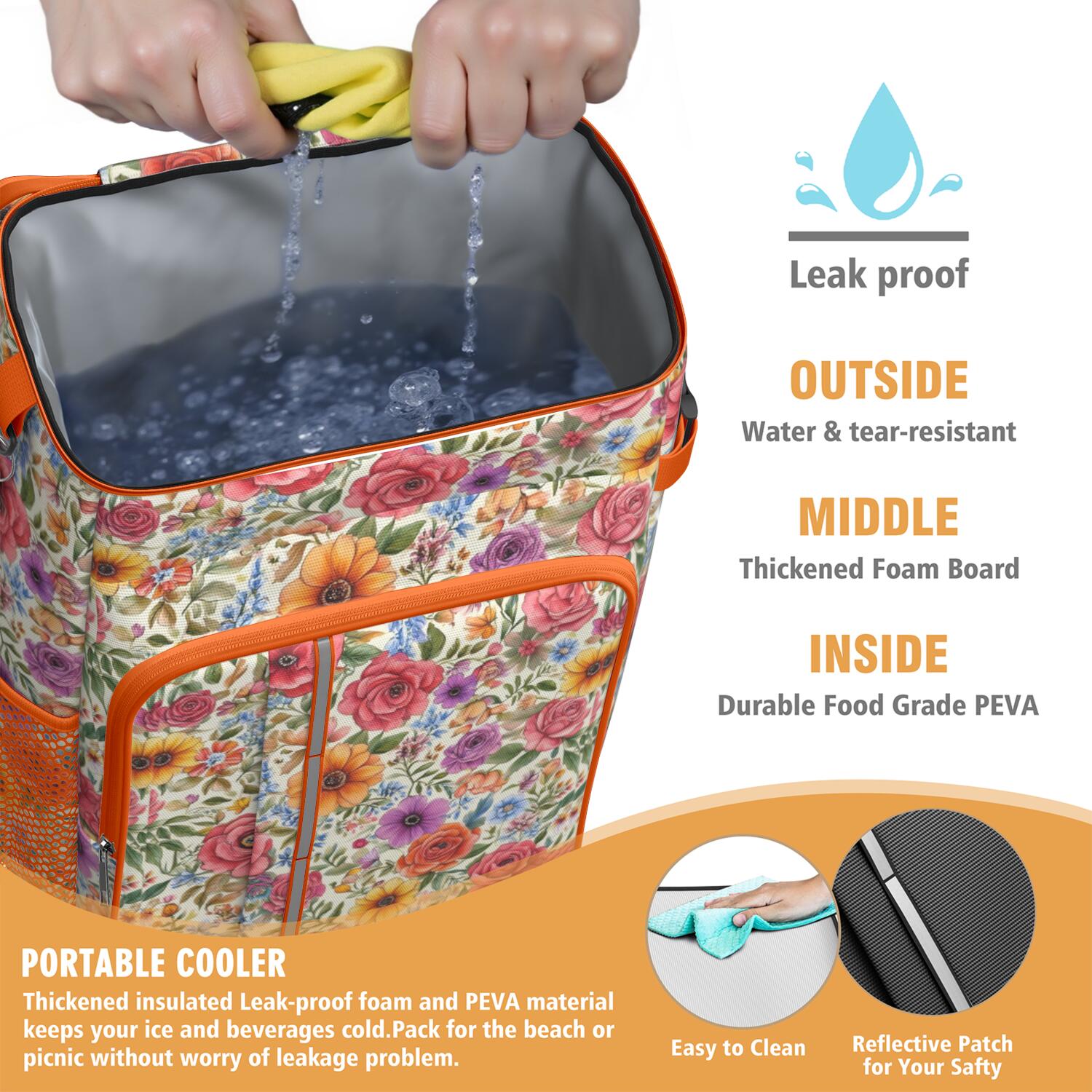 Travel Cooler Bag - Pioneer Flower Camping Beer Cooler Backpack with Bottle Opener- Waterproof Insulated Picnic Backpacks - Cooler Bag for Beach