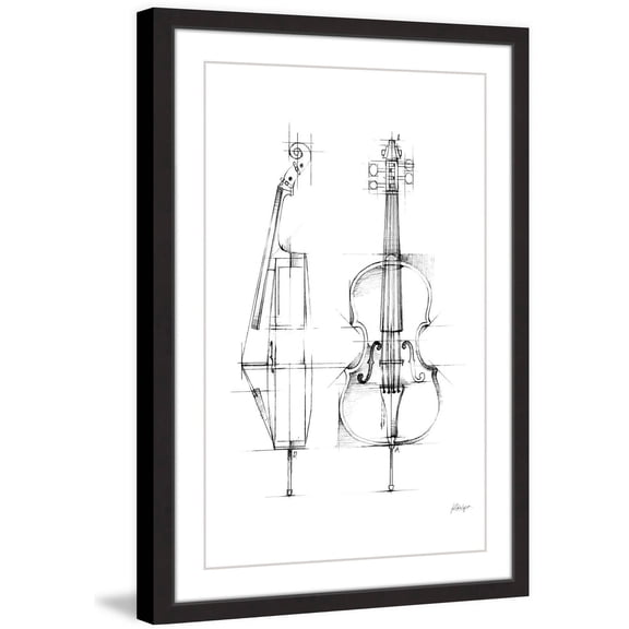 MARMONT HILL  - 'Cello Sketch' Framed Painting Print - Multi-Color 30 x 45