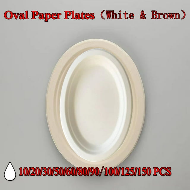 Oval Paper Plates Brown, 12 Inch Large Paper Plates, Eco Friendly