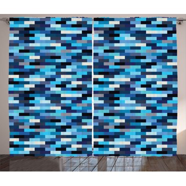 Ambesonne Blue Curtains 2 Panel Set, Geometric Design Stripes, 108" x 108", Multicolor