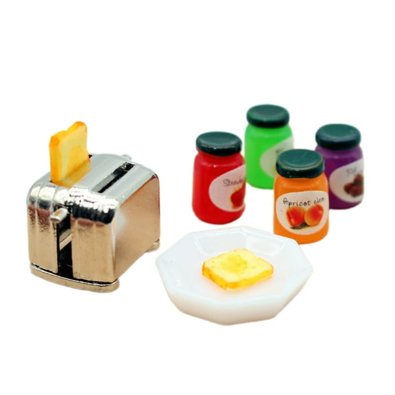 Highly Detailed Miniature Toaster with Jams Model Set Kitchen Scene Display Accessory for 1/12 Dollhouses Decoration