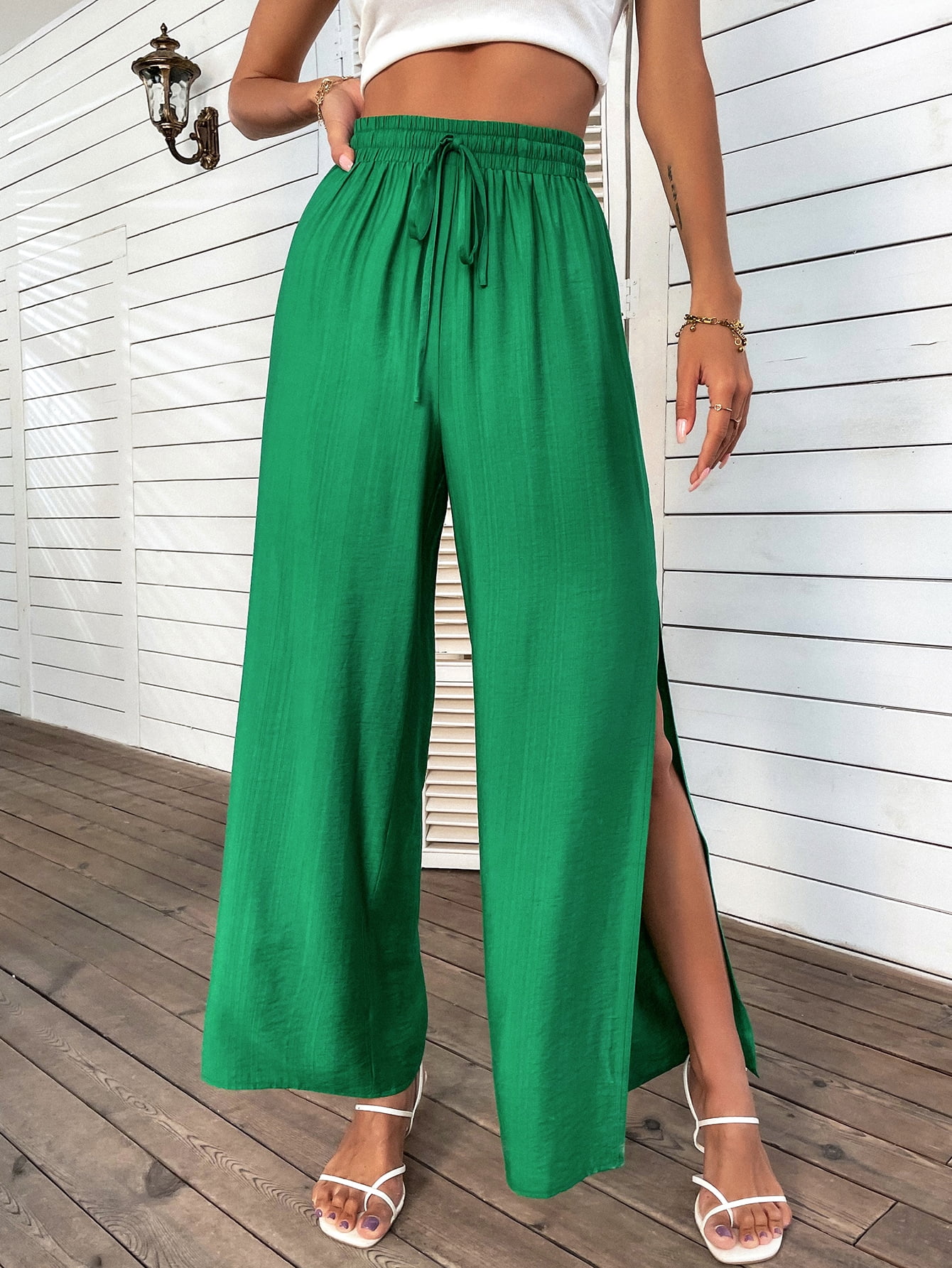 Women's Split Thigh Knot Wide Leg Pants 