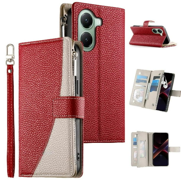 Funda cartera GANGXUN para Xiaomi Poco X7 Pro , cuero PU con tarjetero, cremallera, correa de mano, soporte y protección 533°