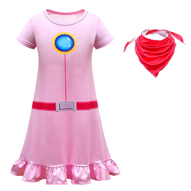 HAWEE Filles Princess Peach Costume Cosplay Décontracté Déguisement Robe Pêche