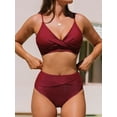 thumbnail image 5 of Cupshe Women's Bikini Sets Two Piece Swimsuit High Waisted V Neck Twist Front Adjustable Spaghetti Straps Bathing Suit, Size XS-XL, 5 of 6