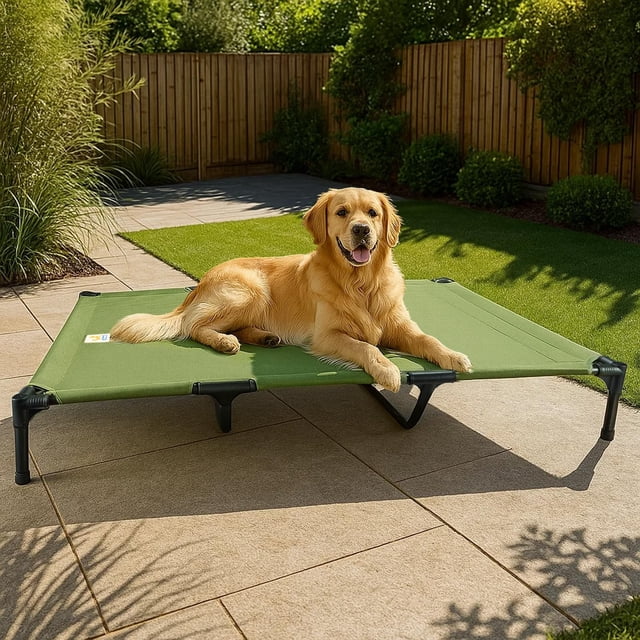 Sytopia Lit Surélevé pour Chien en Toile, Lit pour Animaux de Compagnie Surélevé pour Très Grands Chiens, Résistant aux Morsures, Imperméable, Respirant, Lavable, Cadre Portable Robuste pour Camping et Voyage, Vert, 47 Pouces