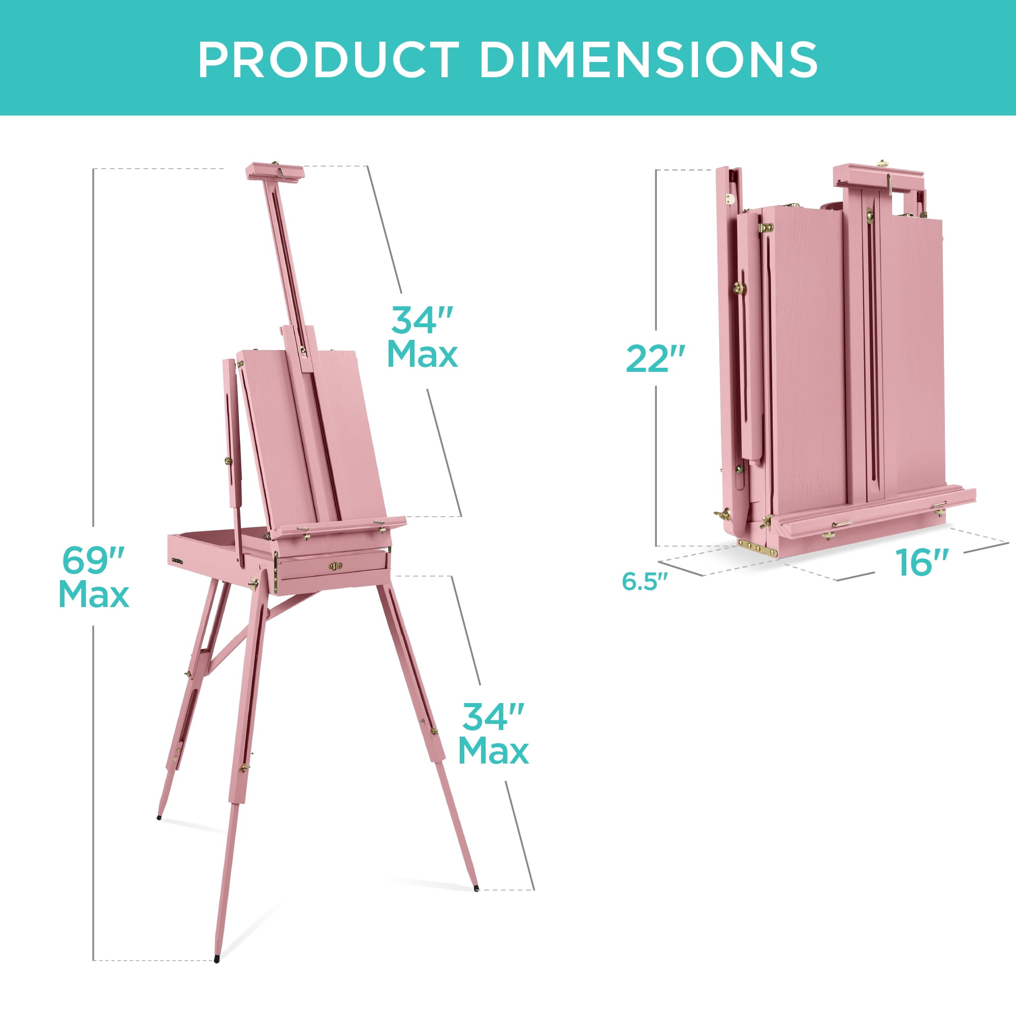 Best Choice Products Art Easel for Painting, Portable Adjustable Tripod with 32-Piece Art Set - Pink