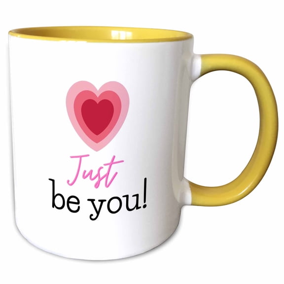 3drose, Image of a Heart with Text of Just Be You, 15oz Two-tone Yellow Mug