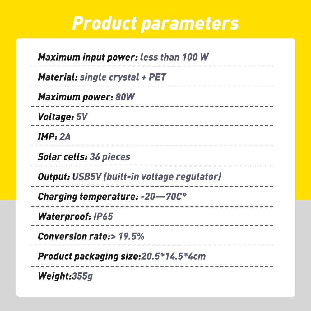 DFITO 80 Watts 10 Volts Monocrystalline Solar Panel Foldable USB Solar Panel Power Bank for Camping Hiking