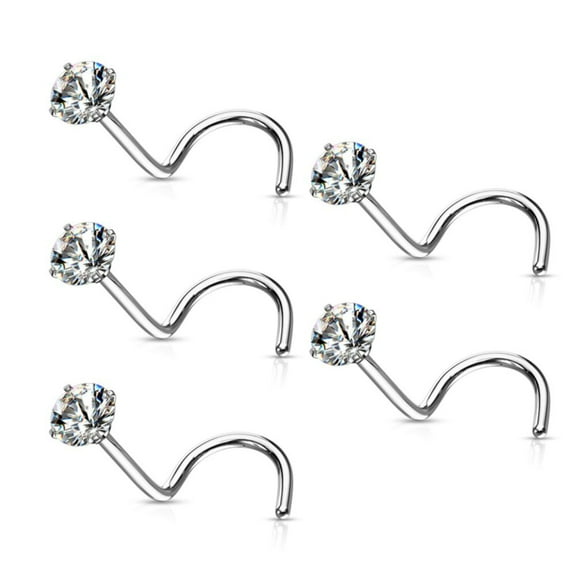 Surgical Steel Nose Ring Screw Stud 18 Gauge 1/4" with Clear Round Gem