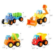 Coogam Friction Powered Cars Construction Vehicles Baby Toy Set Push and Go Car Tractor for 1 Year Old Boy(4 Pack)