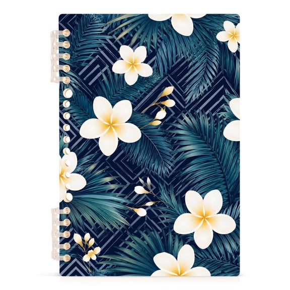 Haosy Dark Blue Frangipani Palm Notebooks 1-subject Journal 60 Sheets A5 College Ruled Paper Detachable Ring 8.3"x5.7"