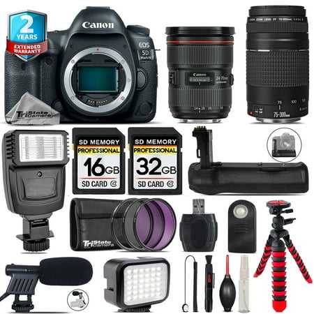Canon EOS 5D Mark IV + 24-70mm f/2.8L II + 75-300mm III + LED Kit + Flash + 48GB (International Version)