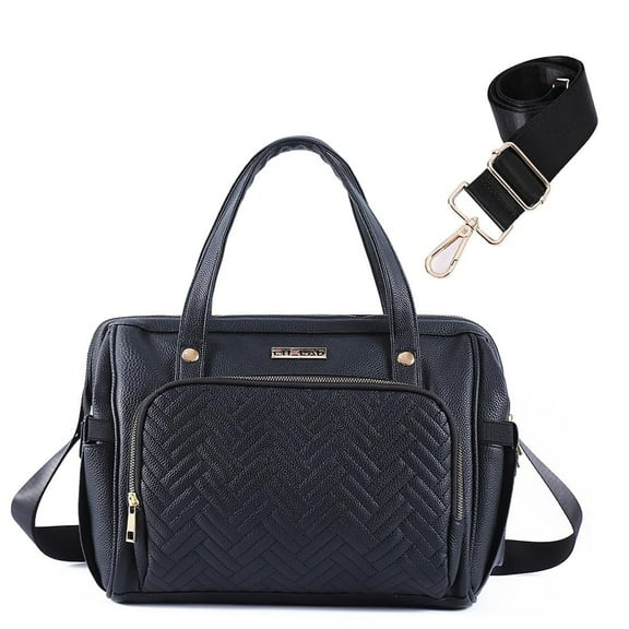 Baby Bag , Diaper Bags with 13 Pocket ,Diaper Bag Tote for Mom and Dad, Waterproof Stylish Leather Baby Diaper Bag for Travel(Black)