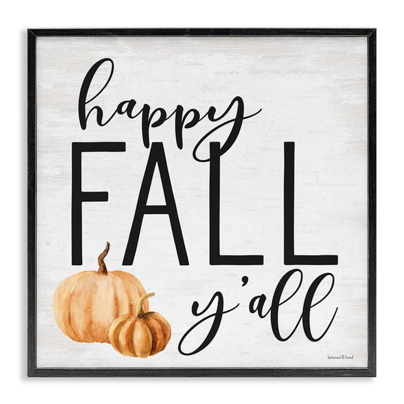 Stupell Industries Rustic Lodge Happy Fall Y'all Phrase Orange Farm Pumpkin Gourd Black Framed Giclee Art, 12 x 12, by Lettered and Lined
