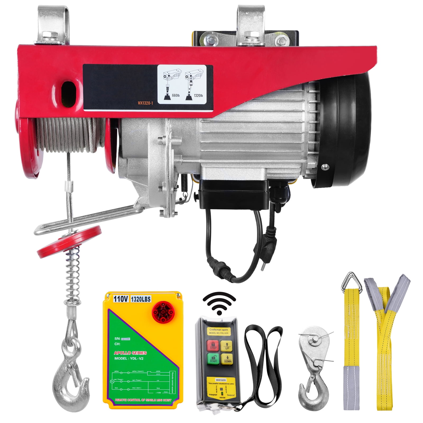KFFKFF Electric Hoist 1320lbs Crane Winch with Wireless Remote Control 1150W 110V