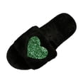 thumbnail image 2 of uublik Women's House Fuzzy Slippers Memory Foam Open-Toe Slippers Soft Fleece Indoor Shoes Indoor/Outdoor Slippers, Green, 2 of 7