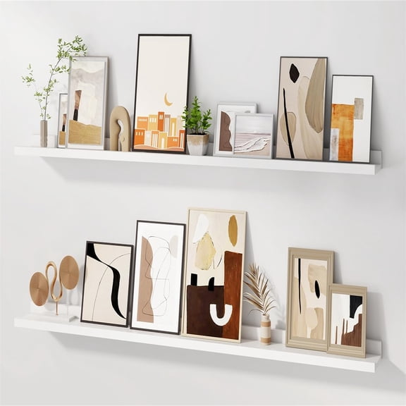 55 Inches Picture Shelf with Ledge, Nursery Book Shelf for Toys Storage Kids Bookshelf Wall Mounted Living Room Bedroom Decor Frames, White