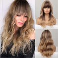 thumbnail image 3 of Personalized Air-Bangs Linen Gold Wavy Wig Stylish Simple Style Wig Props for Women Girls, 3 of 5