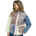 thumbnail image 5 of Women's Cropped Quilted Jacket Cardigan Floral Printed Long Sleeve Open Front Short Coats Cyan S, 5 of 10