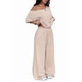 thumbnail image 3 of Women'S 2 Piece Travel Outfits Casual Short Sleeve Knit Sweater Set Wide Leg Pants Lounge Sets Oat Color L, 3 of 8